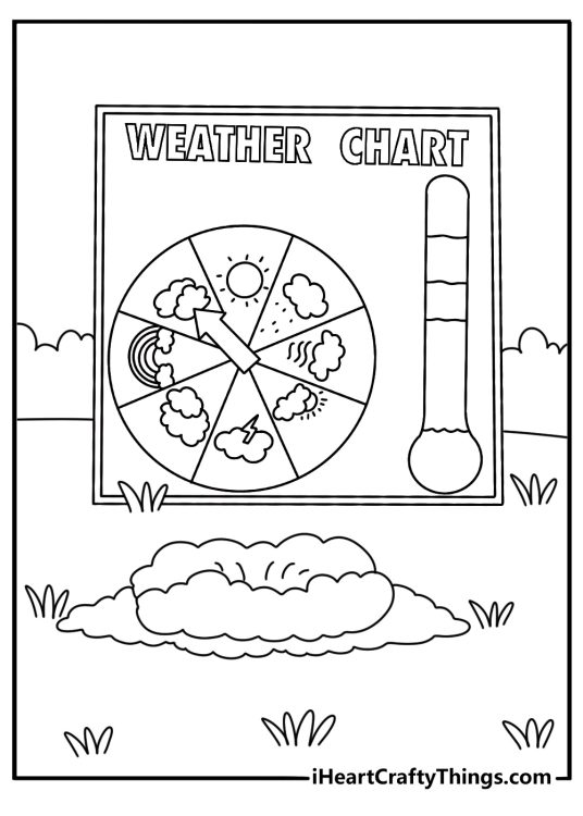 Groundhog Day coloring sheet with a weather chart beside a small burrow