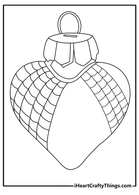 Heart shaped Christmas ornament coloring sheet with cozy knitted sweater pattern simple download for kids