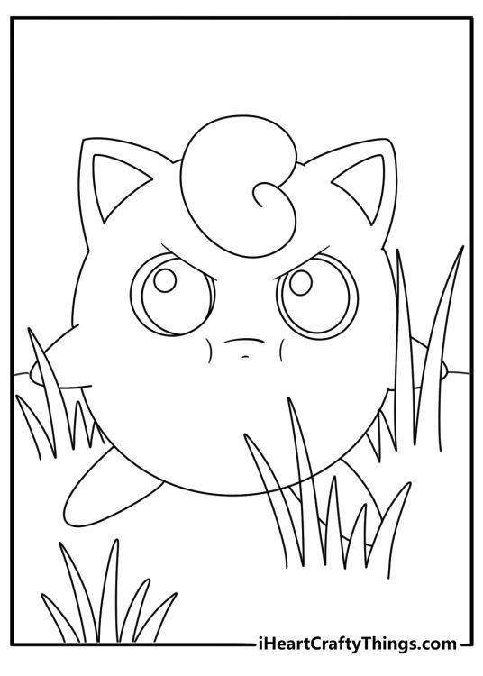 Jigglypuff coloring pages scene with Jigglypuff walking through tall grass