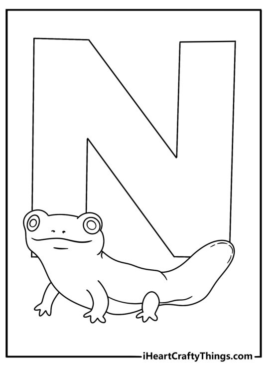 Kids can color a newt beside a large capital N