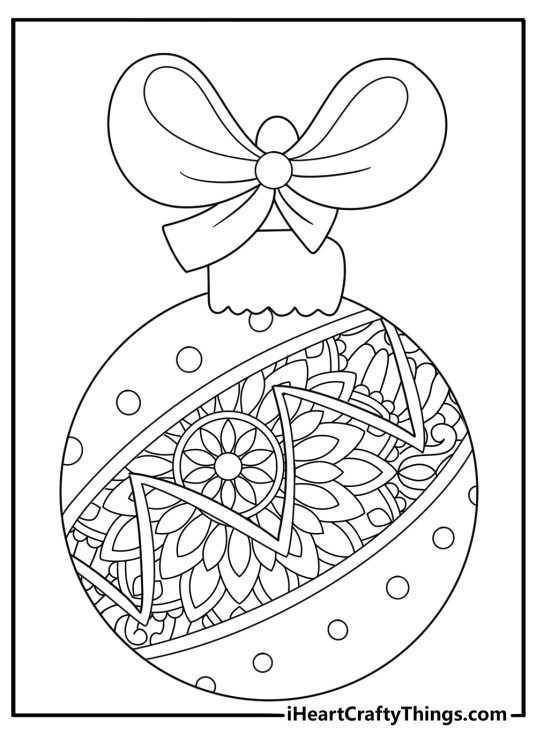 Lace filigree Christmas ornament coloring sheet intricate mandala lines for adults download pdf