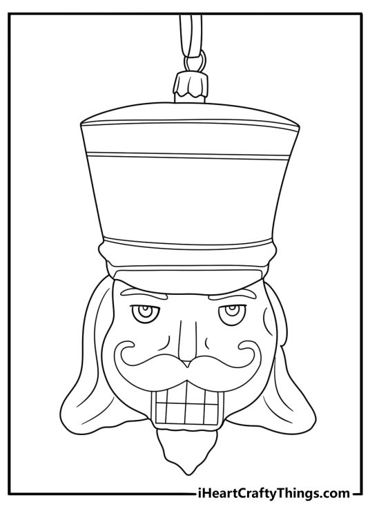 Nutcracker head Christmas ornament coloring sheet detailed face with hat classic toy soldier look for adults