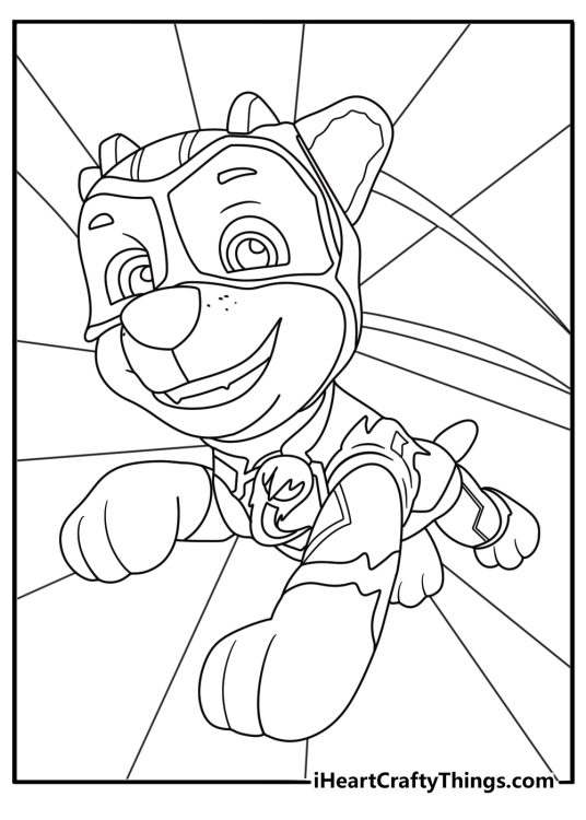 Printable Paw Patrol themed coloring sheet featuring Chase running at great speed