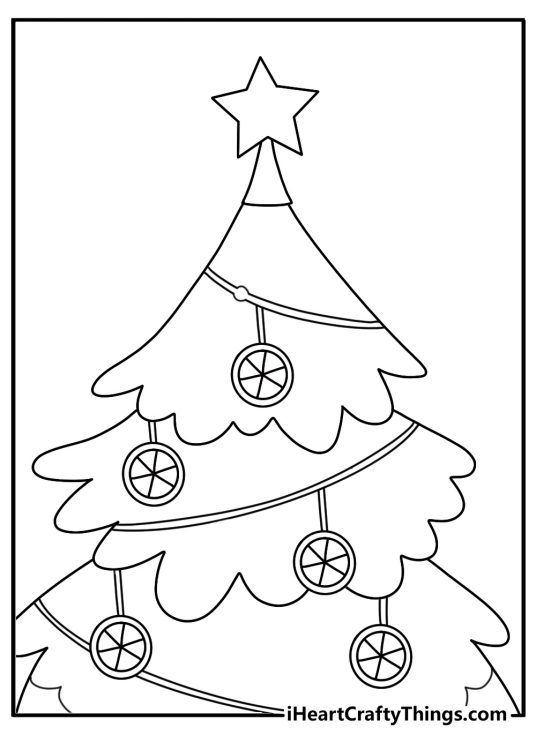 Printable X mas tree sheet featuring dried orange slices as natural ornaments