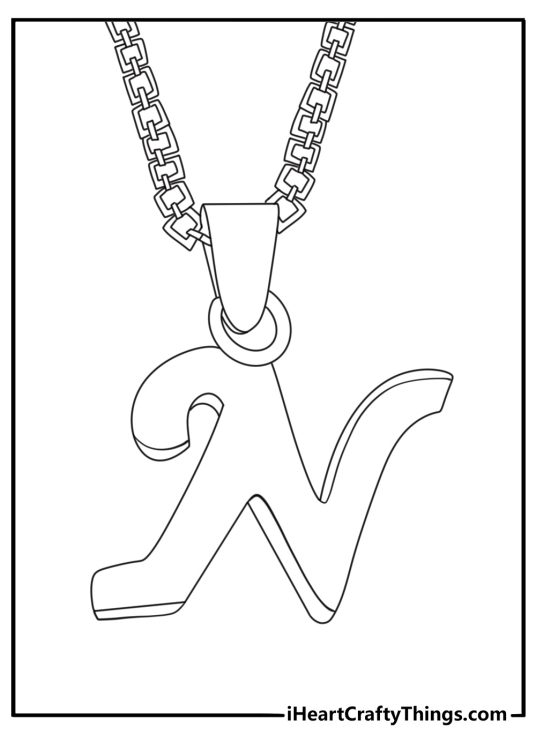 Printable letter N page with a necklace around the alphabet shape