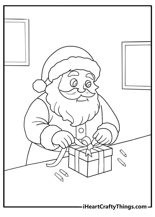 Santa Claus coloring sheet packing crayons and art kits for kids