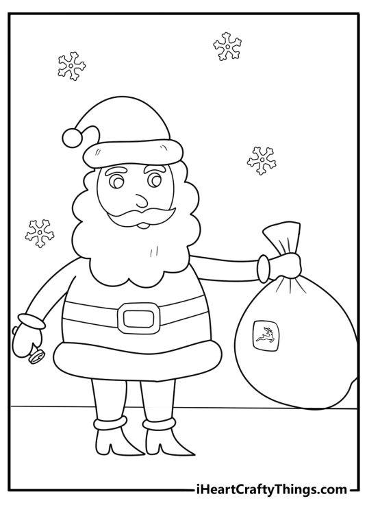 Santa Claus coloring sheet stamping parcels with a red mail stamp