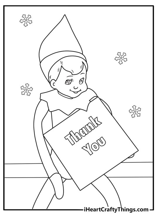 Santa coloring sheet writing thank you notes to helpful elves
