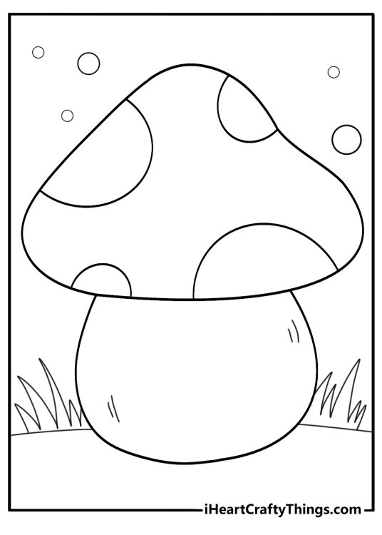 Simple mushroom outline with grass border easy coloring sheet for kids