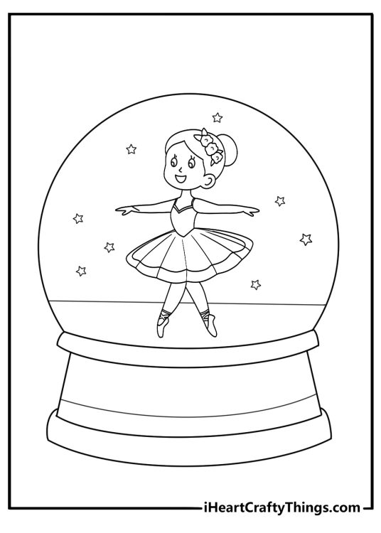 Snow Globe coloring page with ballerina performing on stage