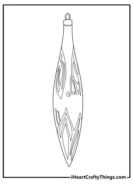 Teardrop Christmas ornament coloring sheet covered in geometric triangle mosaic detailed printable pdf