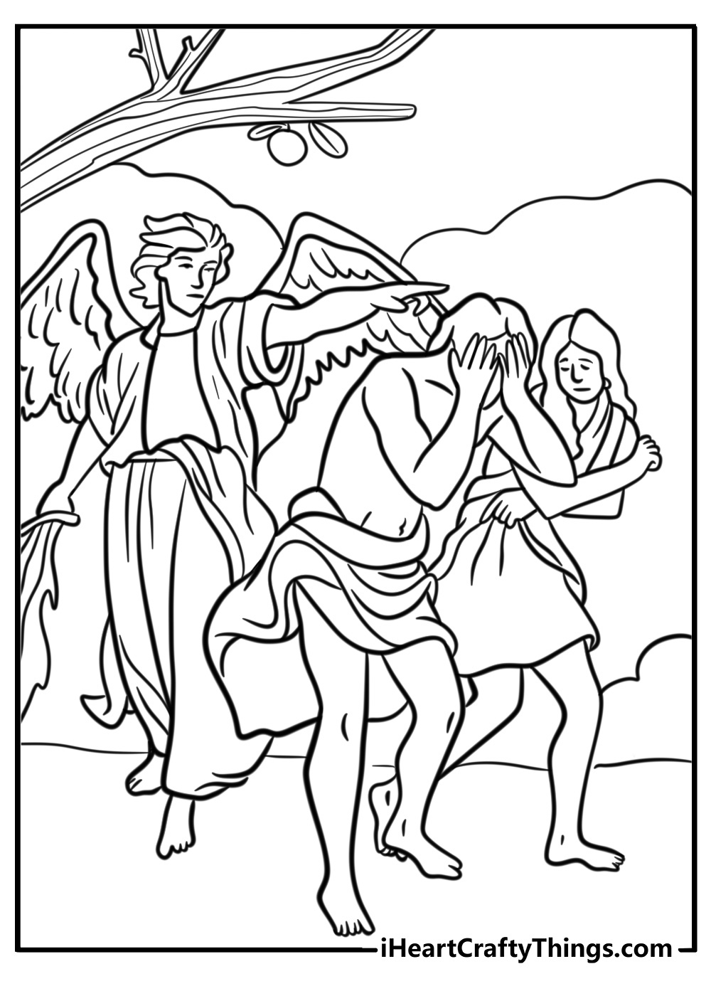 Adam and eve being expelled from eden printable coloring page