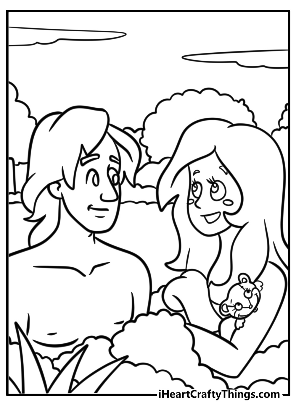 Adam and eve being tempted free printable coloring page