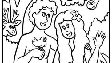 Adam and eve enjoying the beauty of the garden detailed coloring sheet