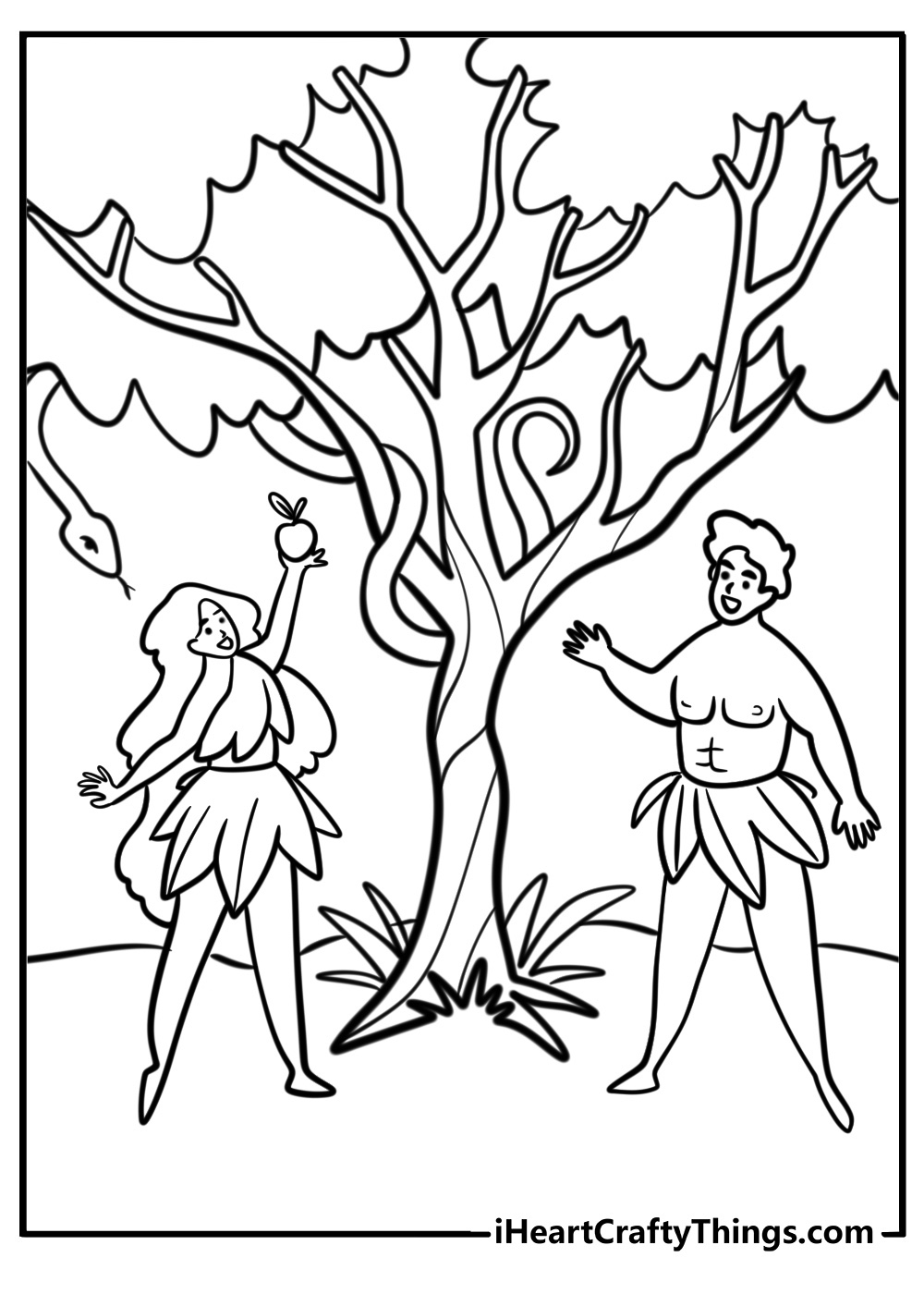 Adam and eve in the garden of eden coloring page for kids