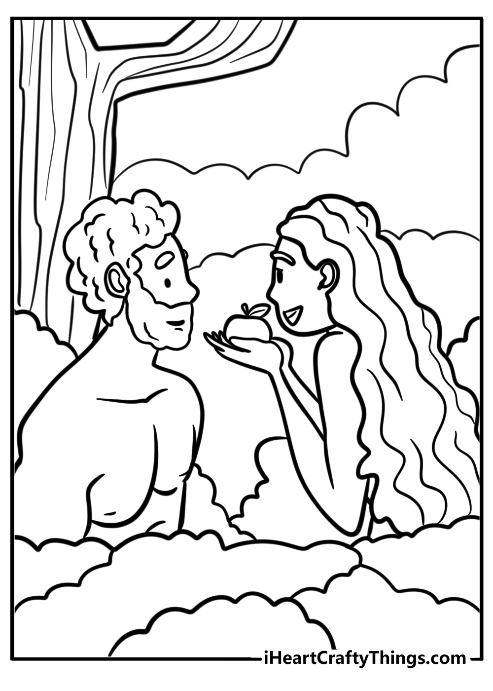 Adam and eve looking at each other lovingly fun coloring sheet