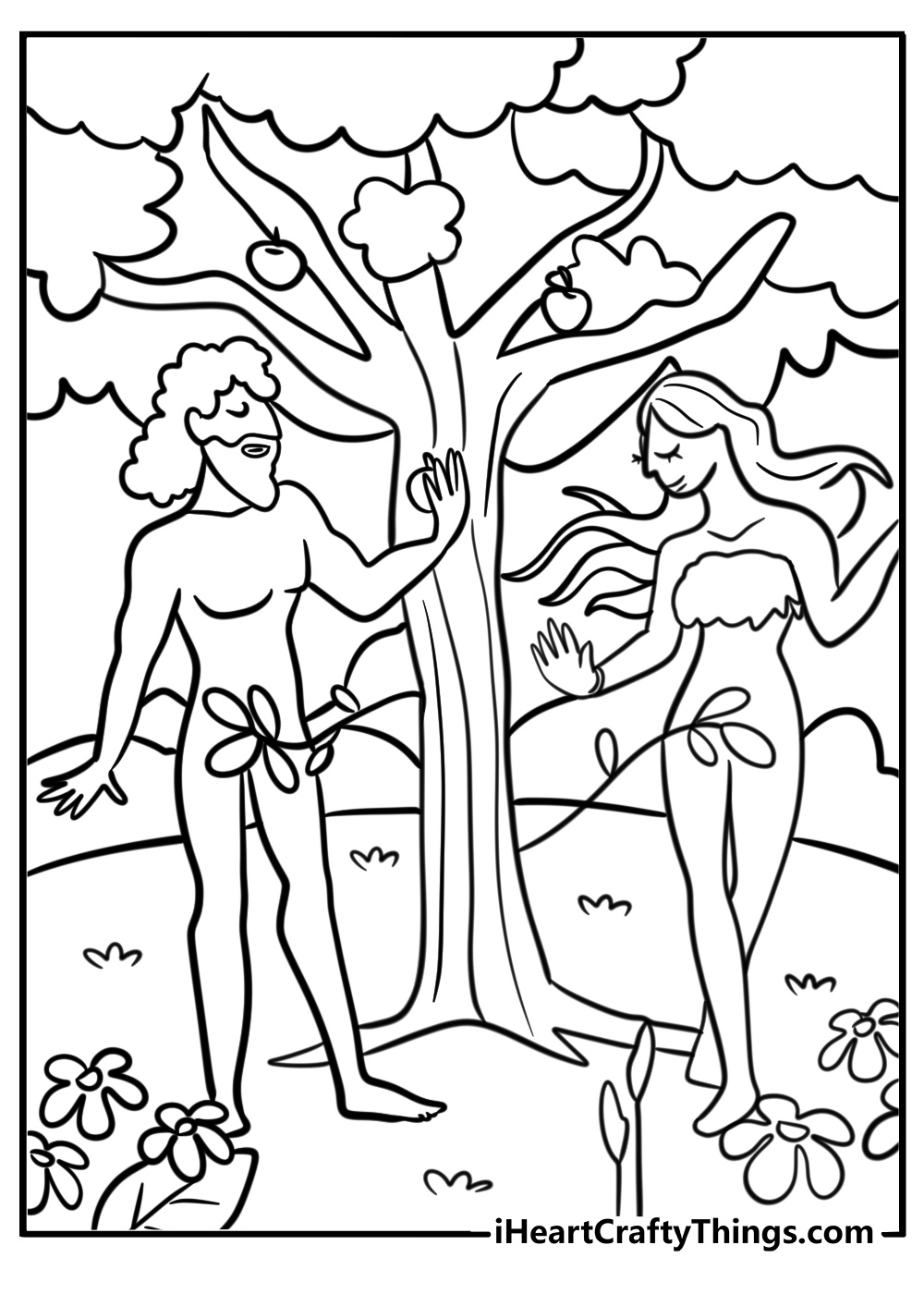 Adam and eve under the tree of knowledge fun coloring sheet