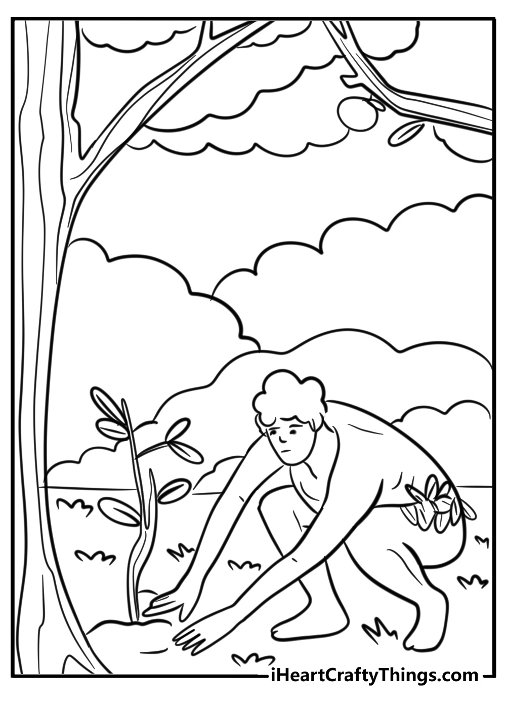 Adam tending the garden in eden coloring page