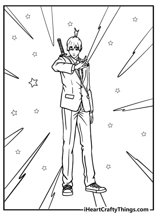Aki with his katana detailed coloring sheet