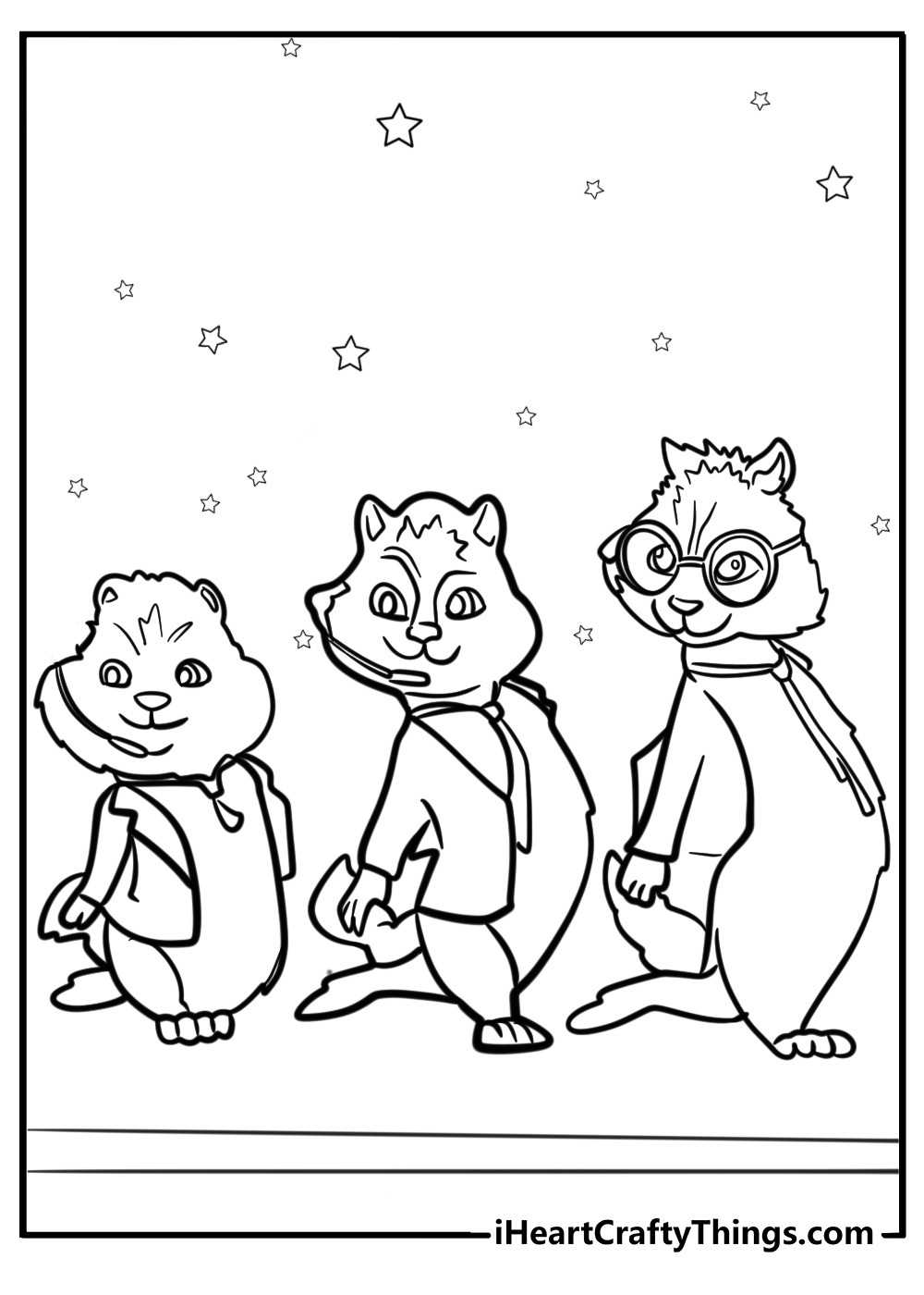 Alvin and the chipmunks dancing together free printable coloring page