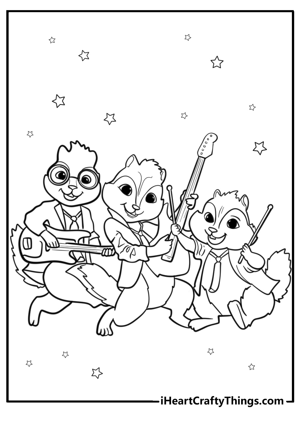 Alvin and the chipmunks performing on stage fun coloring sheet