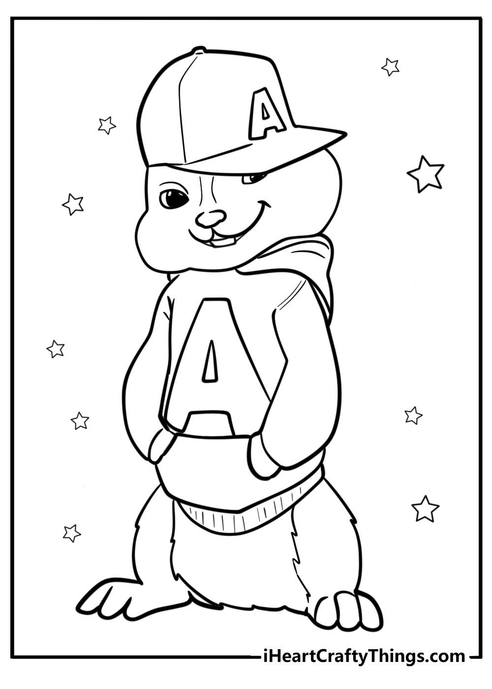 Alvin in his signature red hat fun printable coloring sheet