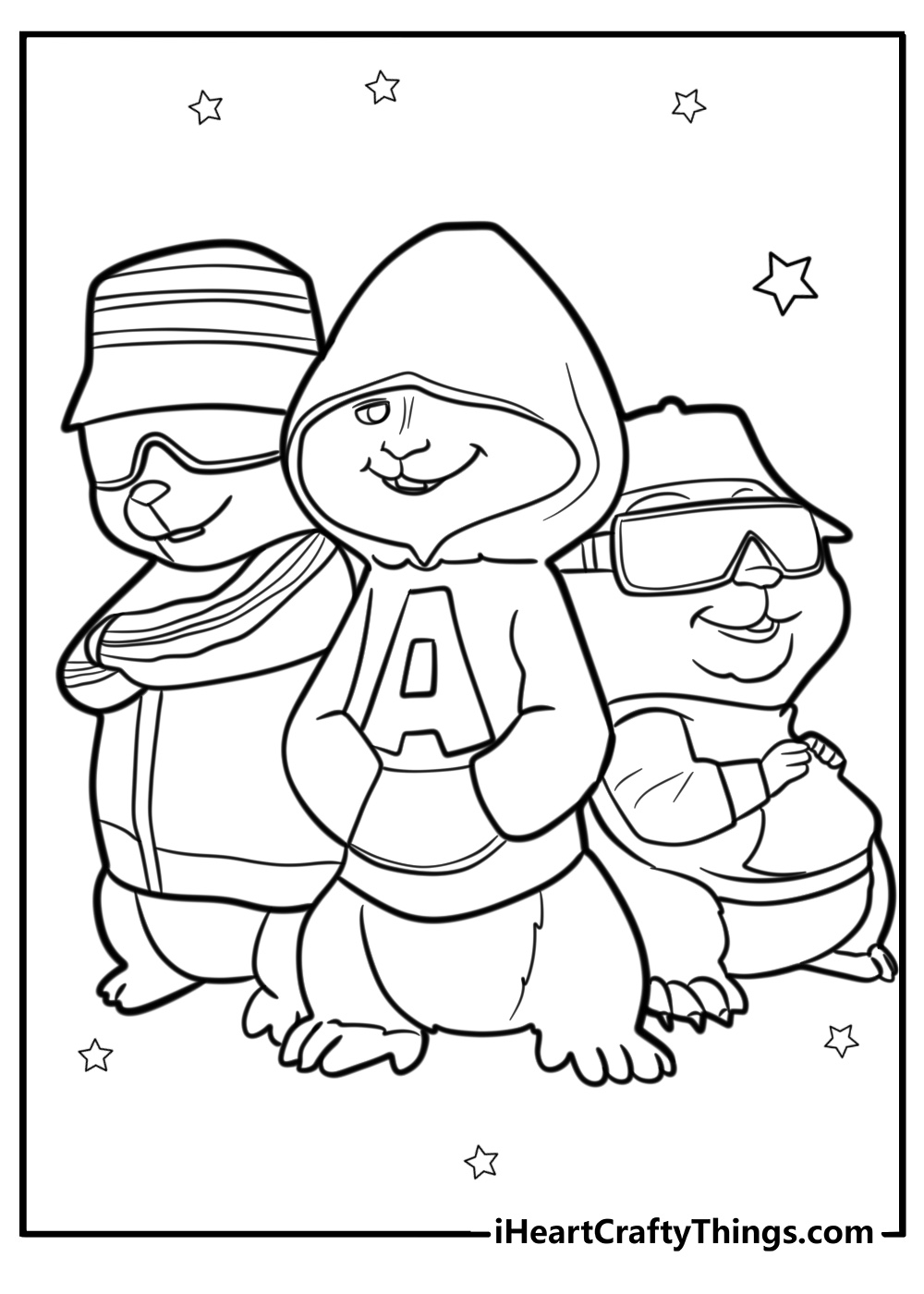 Alvin simon and theodore together free coloring page pdf