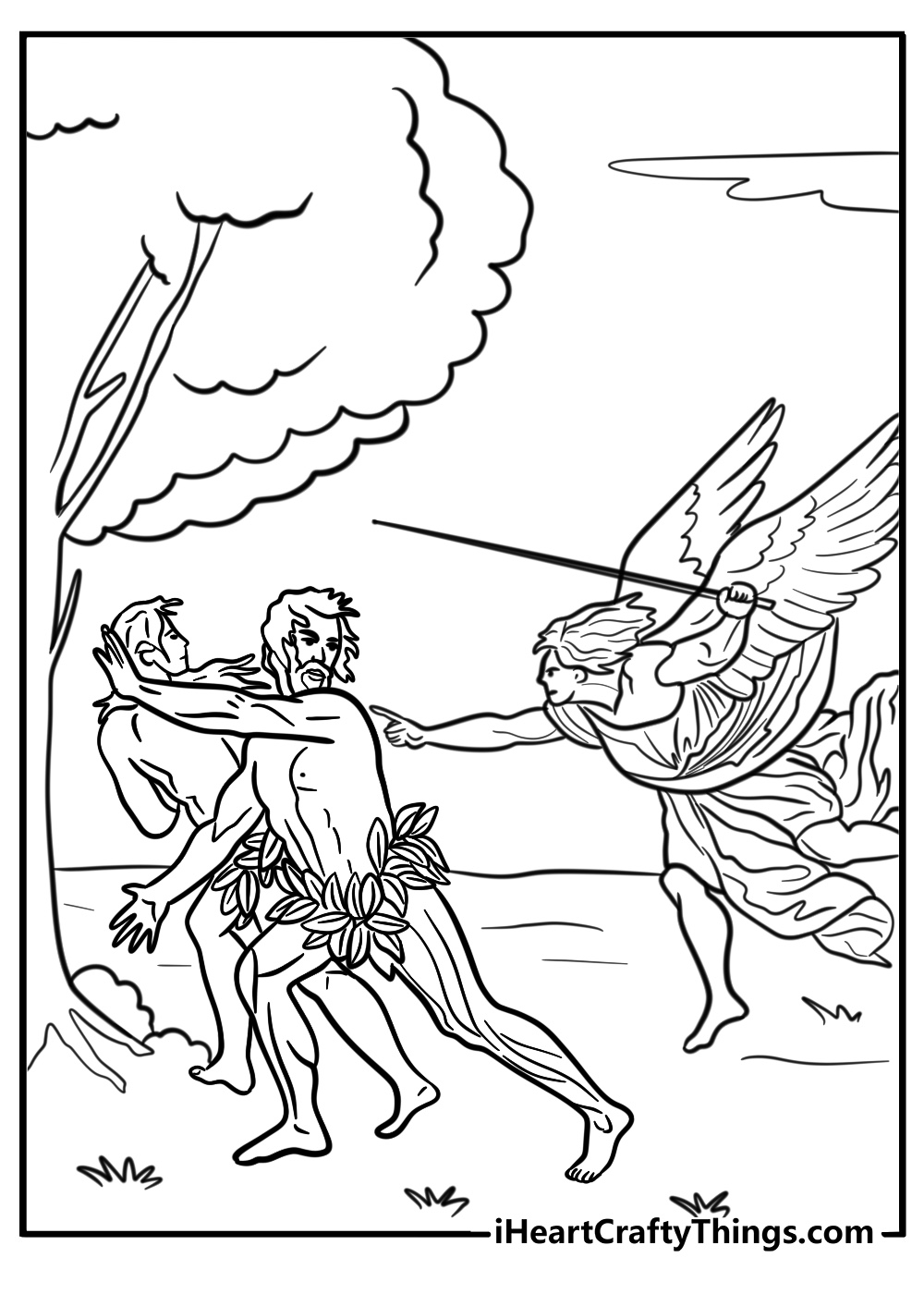 Angel guiding adam and eve out of eden free coloring page pdf