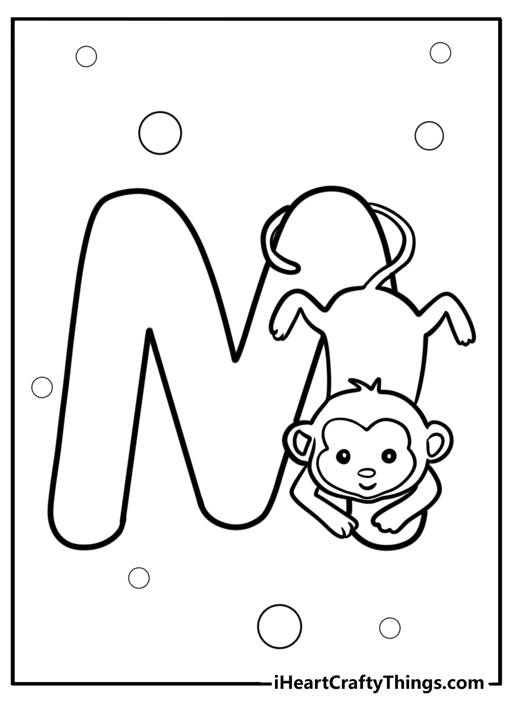 Animal-themed letter m with a monkey coloring page