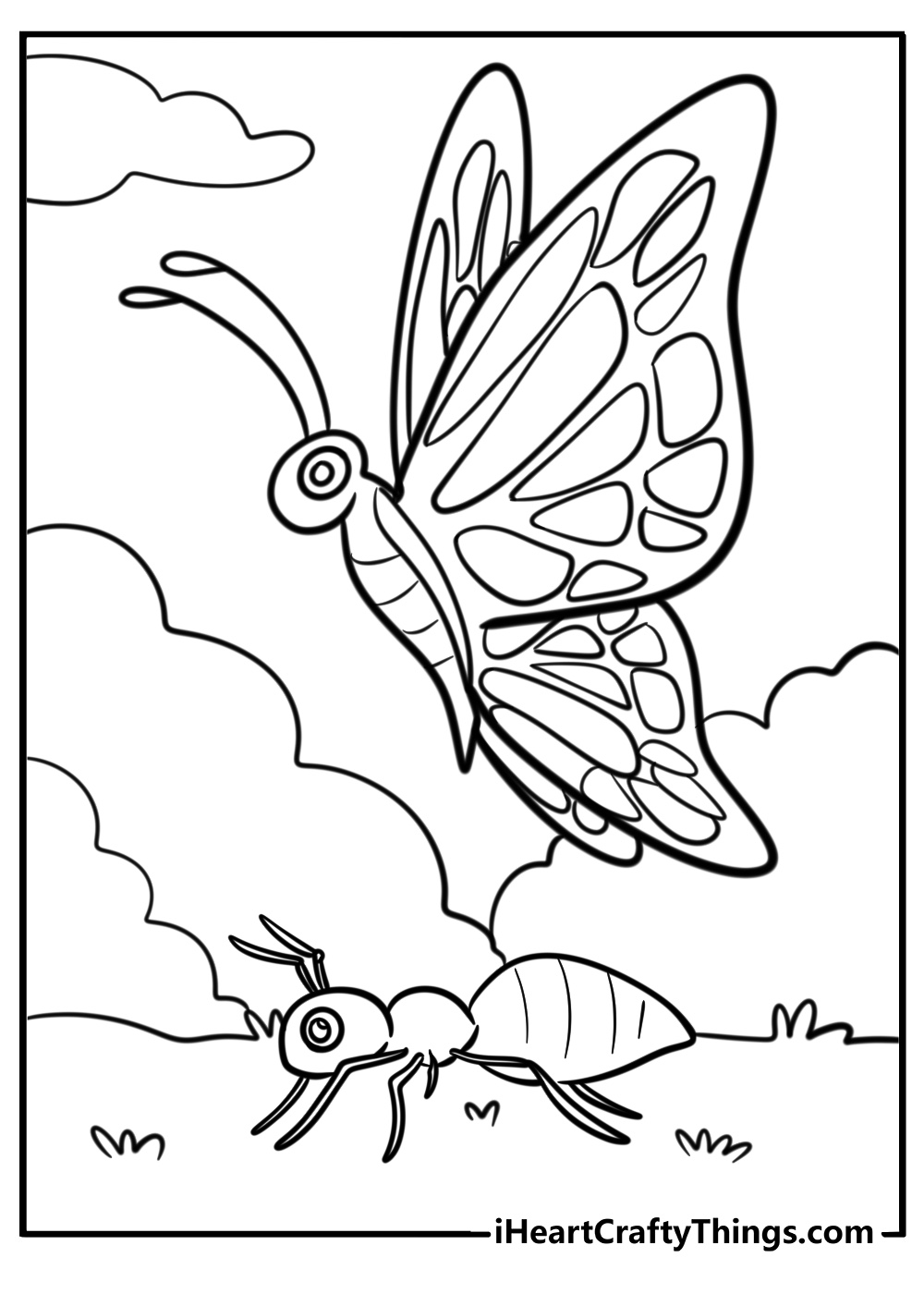 Ant and butterfly detailed coloring sheet