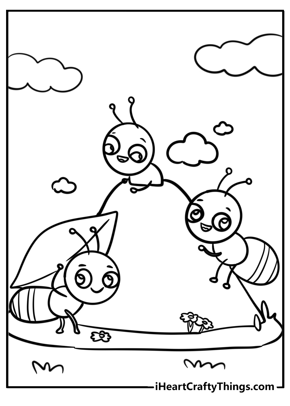 Ant building an anthill coloring page for kids