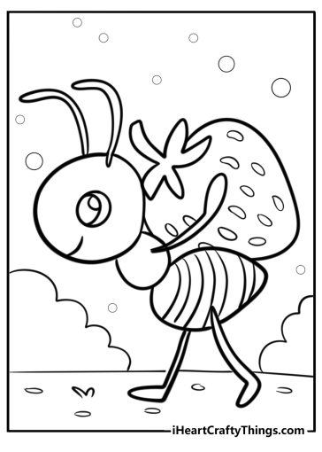 Ant carrying a berry fun coloring sheet for kids