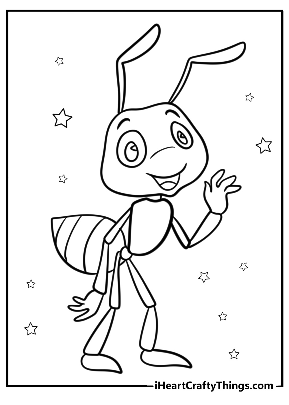 Ant waving hello fun cartoon coloring sheet