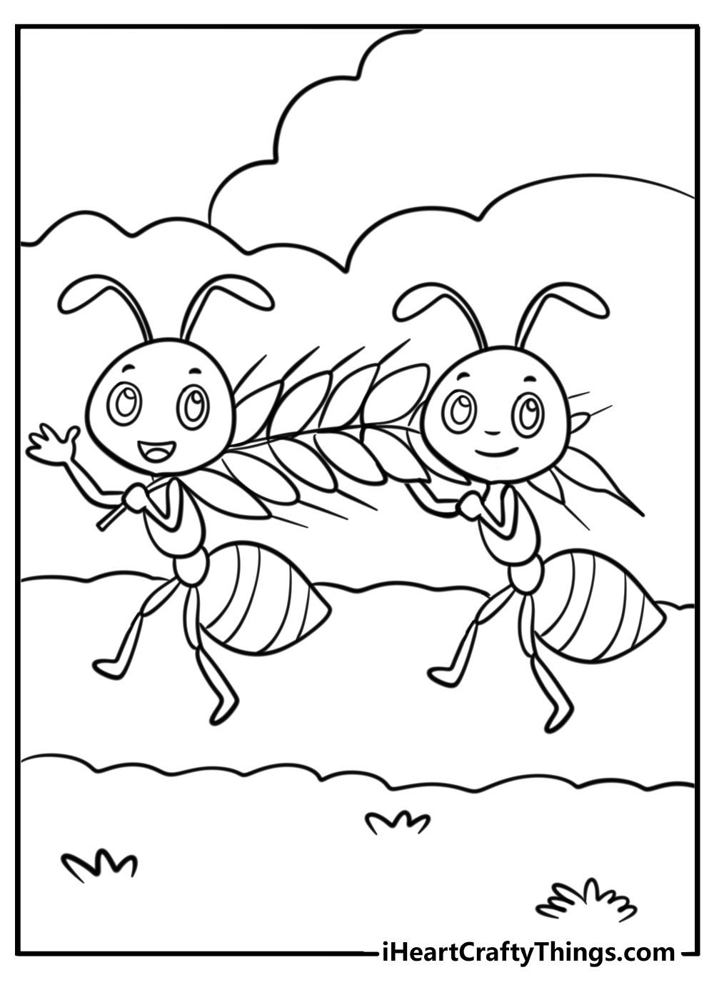 Ants carrying food together fun coloring sheet