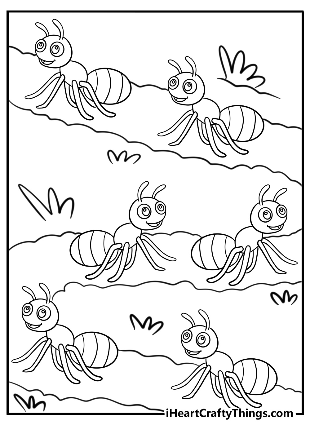 Ants marching in a line fun printable coloring sheet