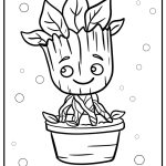 Baby groot in a plant pot free coloring page pdf