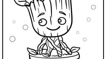 Baby groot in a plant pot free coloring page pdf