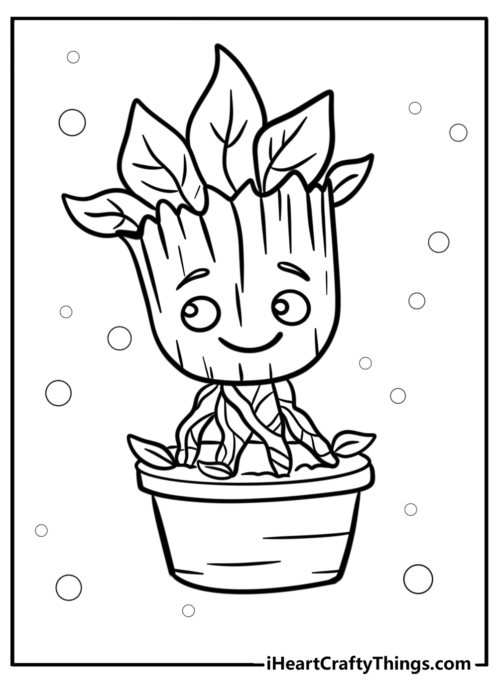 Baby groot in a plant pot free coloring page pdf