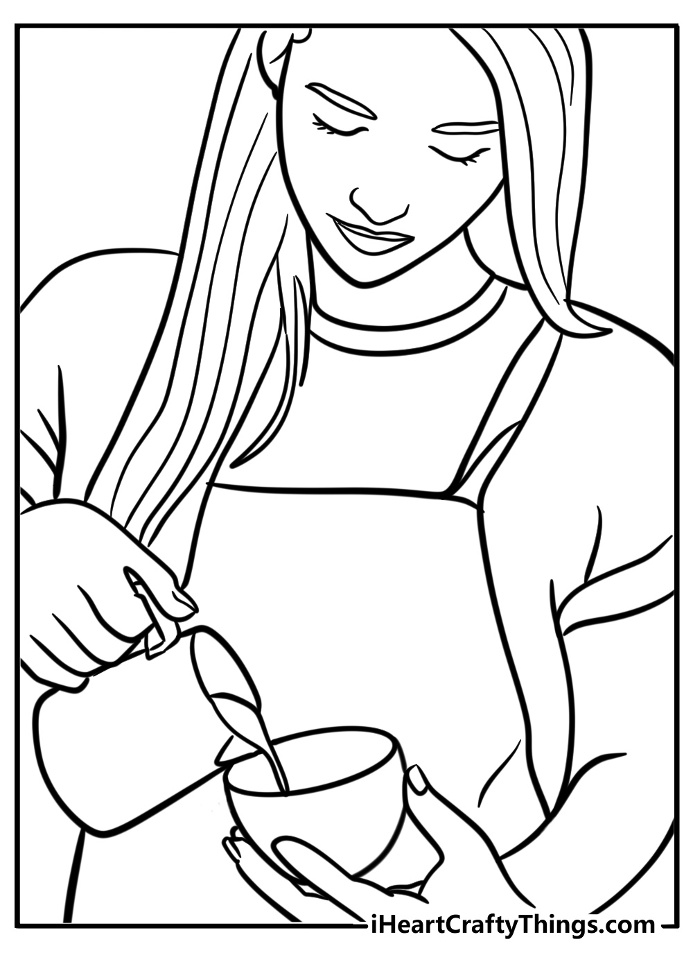 Barista pouring coffee into a cup coloring page