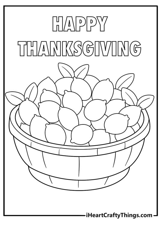 basket of cranberries with leaves printable thanksgiving coloring page