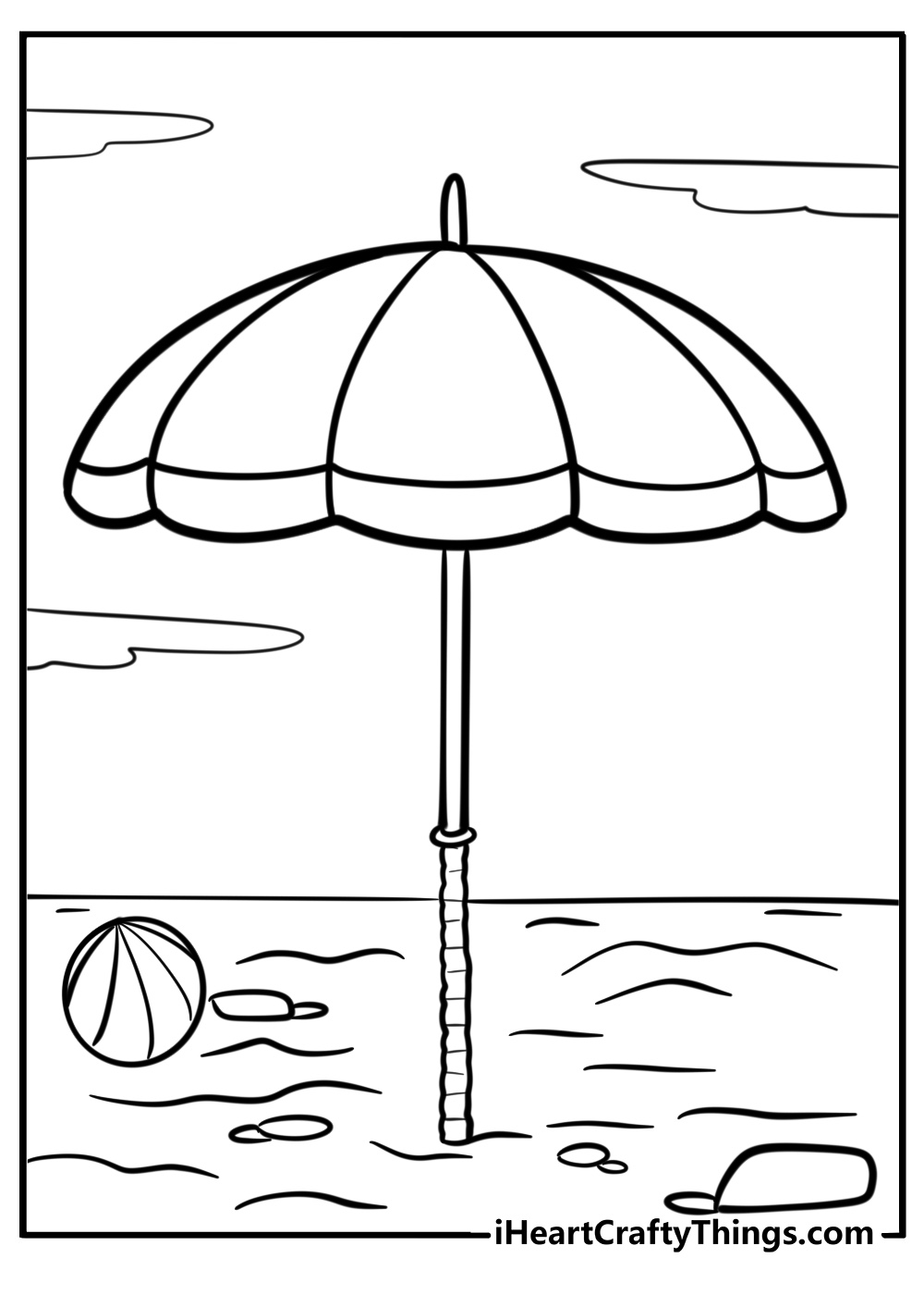 Beach umbrella in the sand free printable coloring page