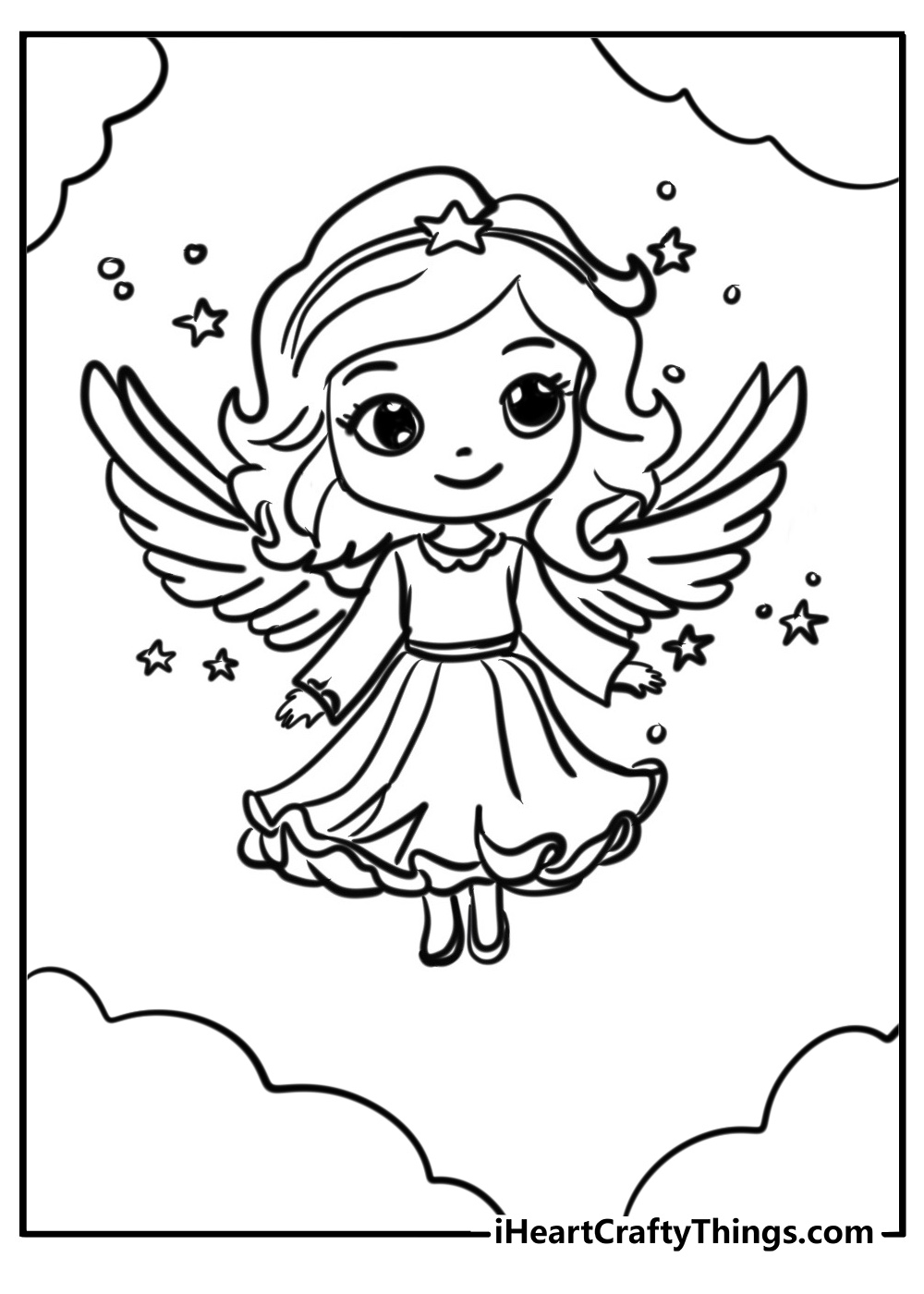 Beautiful christmas angel with a halo coloring page for kids