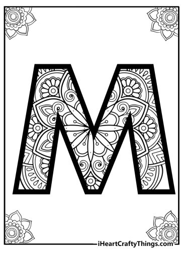 Big bold letter m detailed coloring sheet