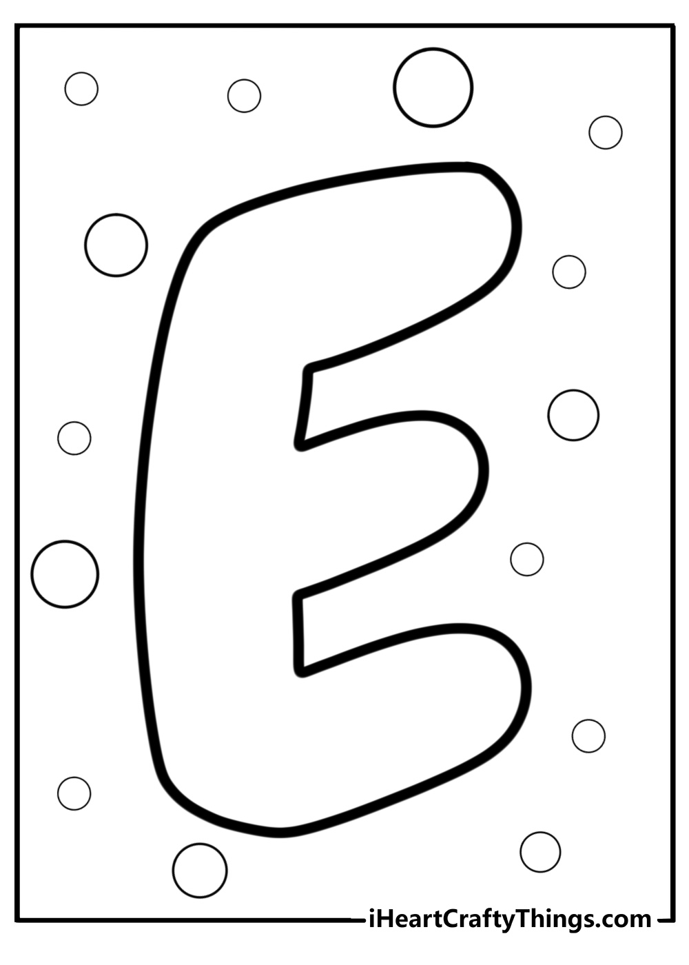 Big bubble letter e coloring page for kids