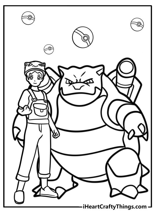 Blastoise and trainer free coloring page