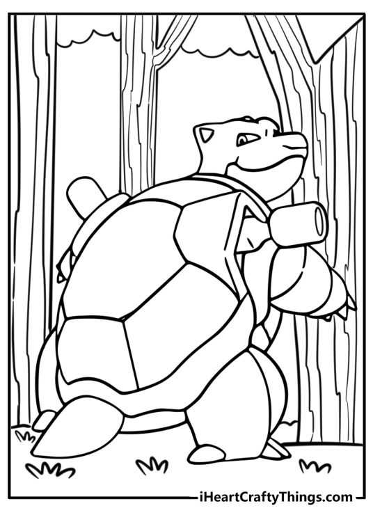 Blastoise in the forest free pdf coloring page