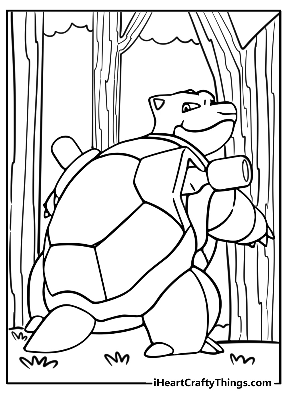 Blastoise in the forest free pdf coloring page