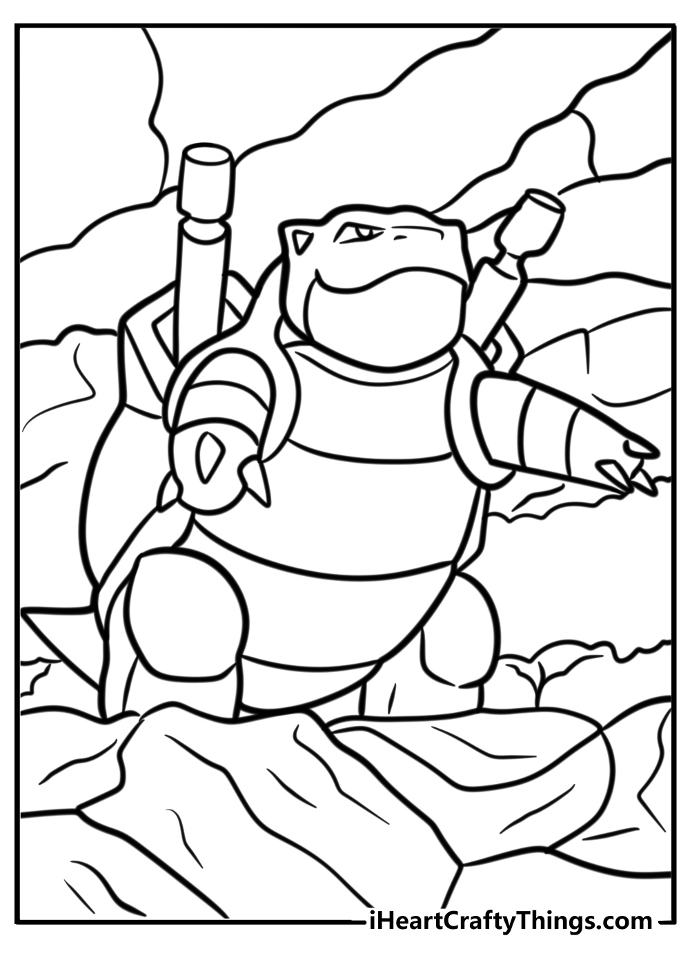 Blastoise on a rocky ground coloring page