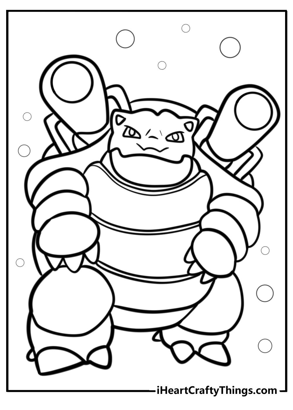 Blastoise with water cannons coloring page for kids