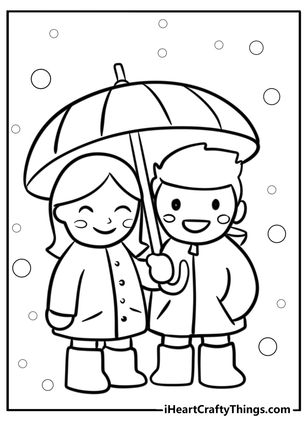 Boy and girl sharing an umbrella detailed coloring sheet